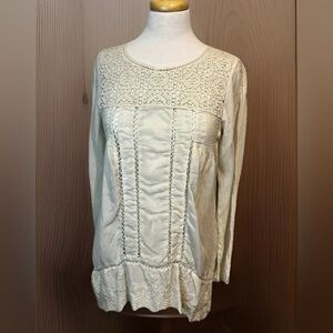 JOHNNY WAS Boho Lace Tunic Mini Dress Ivory Small Crochet Festival‎ Top EUC Rare